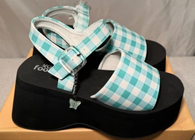 Koi Vegan Flying Whispers UK 5 / 38 Blue Check Platform Ankle Strap Sandals - Image 1 of 4