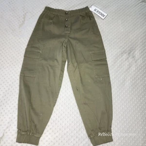Almost Famous Pants Women’s Juniors Medium Olive Green Jogger w/ Cargo Pockets M - Picture 1 of 11