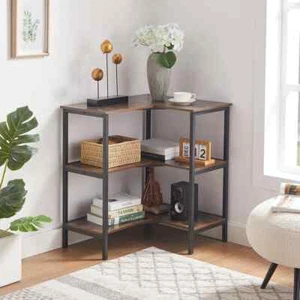 Corner Cabinet Table with 3-Tier Shelves for Small Spaces, Brown Storage - Picture 1 of 8