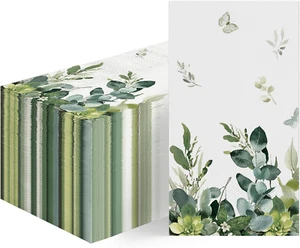 100 Spring Disposable Paper Decorative Guest Napkins, Watercolor Eucalyptus for - Picture 1 of 12