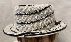 Womens Hat White Black Vtg Mid Century 1950s Church Tea Party Derby - Picture 1 of 15