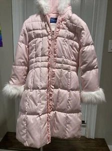 ROTHSCHILD Pink Ruffle Down Filled Full Zip and Snap Hoodie Coat Size 6X NWOT - Picture 1 of 8