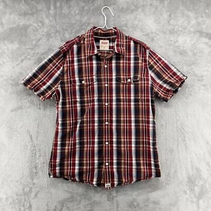 Levis Shirt Mens Large Red Plaid Button Up Cowboy Ranch Pockets Epaulette - Picture 1 of 18