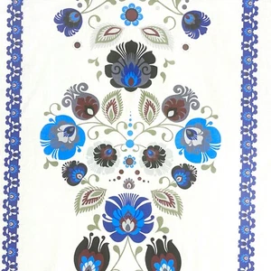 859. Volksblumen mit blauen Streifen 100% Baumwollstoff. Preis pro 1/2 Meter - Bild 1 von 5