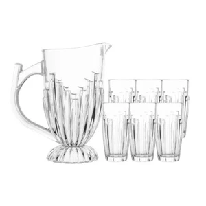 1.2L Glass Pitcher Water Jug Carafe With 6 Glasses Tumbler Juice Glassware Set - Picture 1 of 3
