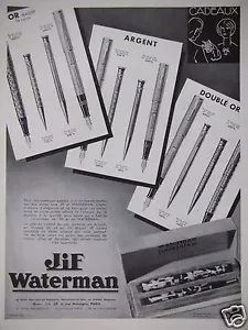 PUBLICITÉ 1932 JIF WATERMAN PORTE-MINE OR ARGENT PORTE-PLUME DOUBLÉ OR - Foto 1 di 1
