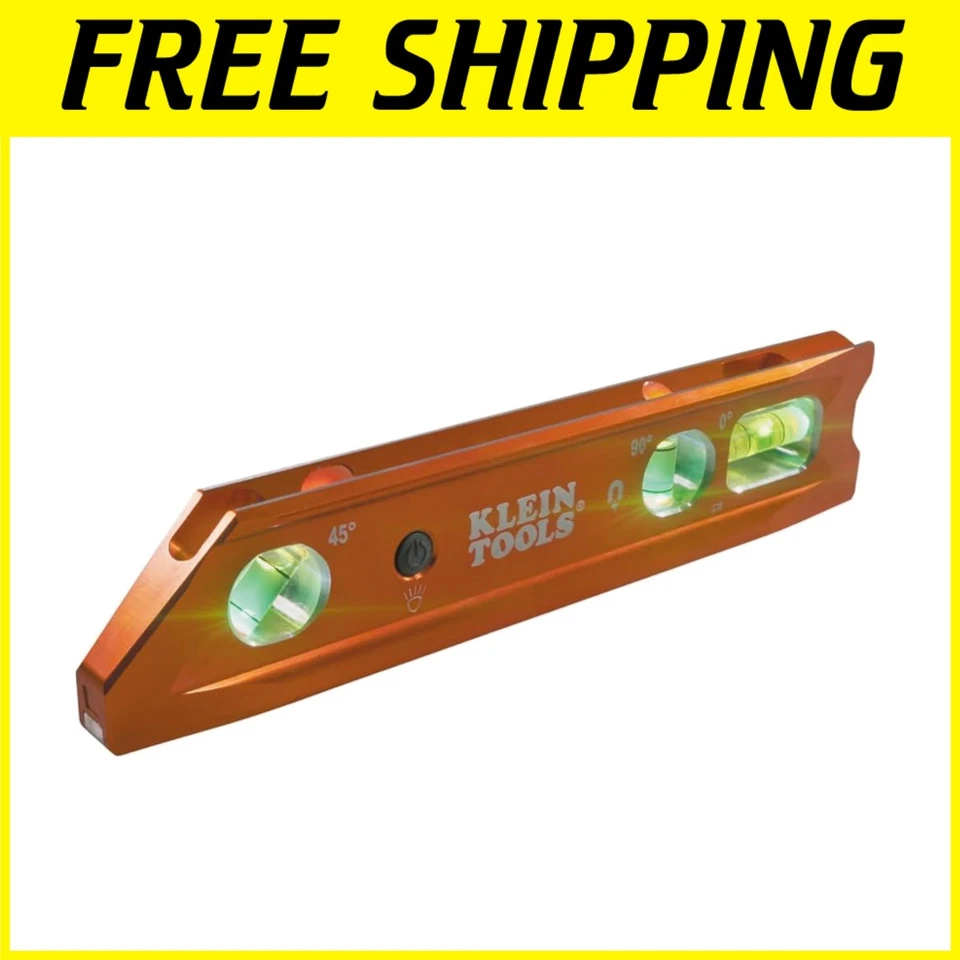 LED Lighted Torpedo Level 9" - Orange Aluminum - Image 1 of 4