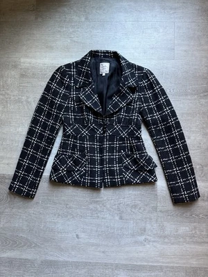 Blazer Nanette Lepore Vintage Lana a Cuadros Talla 2 Cintura Ajustada Hecho en EE. UU. Foto 1 de 4