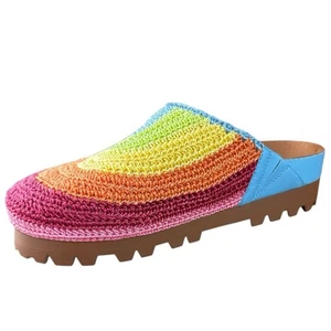 Chelsea & Violet Cleo Rainbow Embroidered Platform Clogs Size 8.5M - Picture 1 of 5