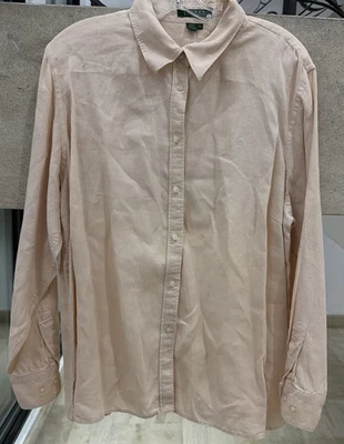 Camisa Lauren Ralph Lauren 100 % lino para mujer 1X blusa con botones delanteros rubor sol Foto 1 de 4