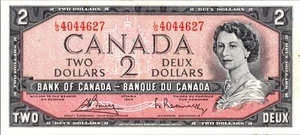 VINTAGE CANADA BANKNOTE 1954 2  DOLLAR PREFIX LG NO442 - Picture 1 of 2