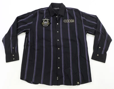 Rare VTG COOGI Spell Out Embroidered Crest Striped Dress Shirt 2000s Black SZ XL - Image 1 of 4
