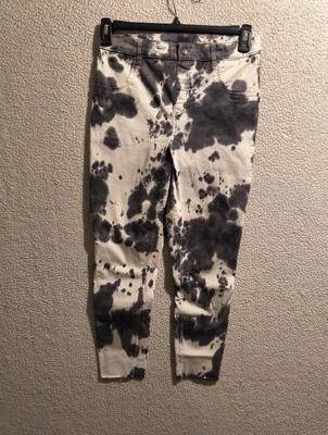 HUE Denim Leggings Womens Size M Tie Dye Black White High Rise Raw Hem Grunge  - Image 1 of 4