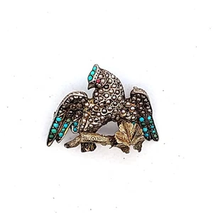 Antique Gold Filled Silver Turquoise & Pearl Bird Brooch - Picture 1 of 3