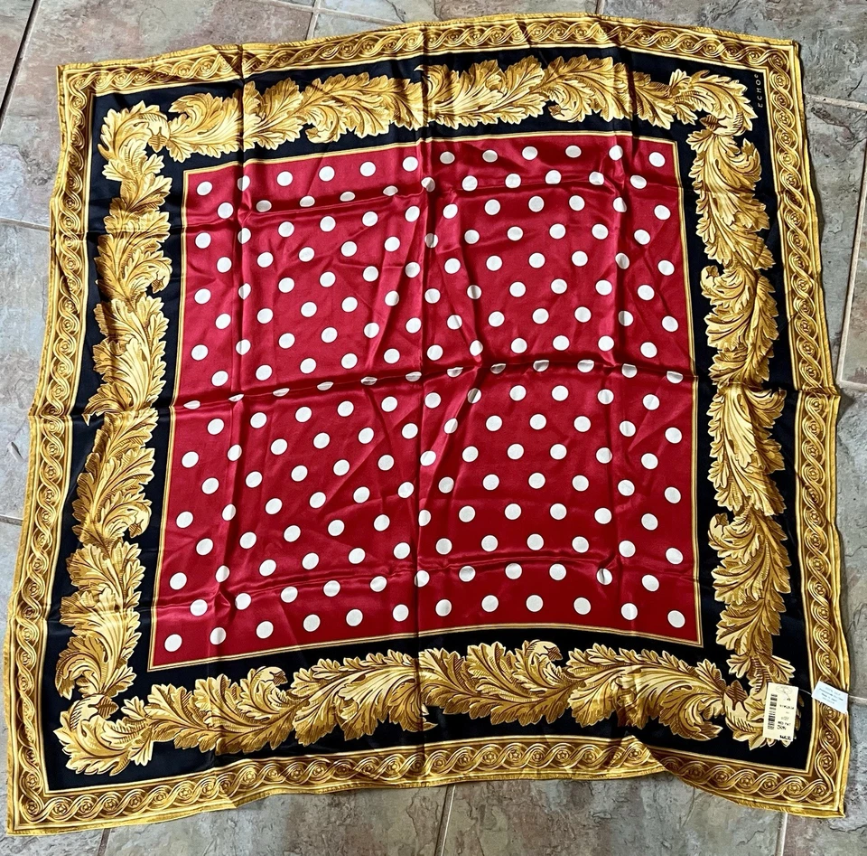 NWT Echo Charter Club Polka Dot Scrolls Silk 35” Square Scarf Vintage Japan - Image 1 of 4