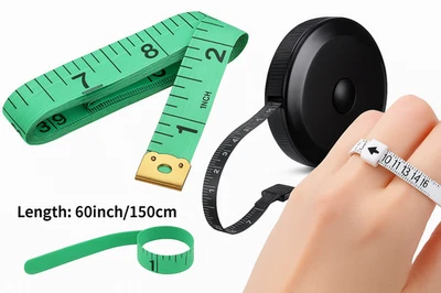 3pc Measuring Tape Set – 60” Cloth Tape, Retractable Tape & Ring Sizer Tool - Image 1 of 4