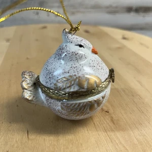 Porzellan Schmuckschatulle mit Scharnier Weihnachten weißer Vogel - Bild 1 von 5