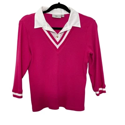 Vintage Studio Works Sweater Long Sleeve Collared Ribbed Knit Pink White PM - Image 1 of 4