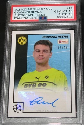 2021-22 Merlin '97 UCL Giovanni Reyna Auto PSA 10 GEM Blue # 12/49 Heritage 2022 - Image 1 of 2