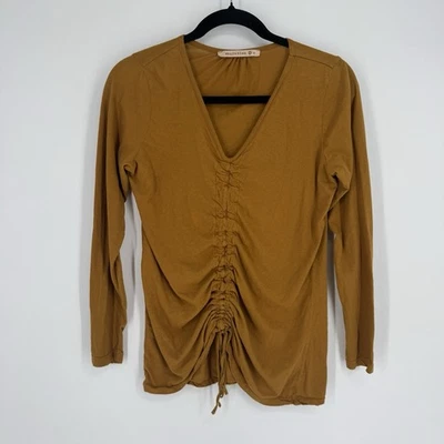XCVI wearables shirt top small S mustard yellow ruched boho fitted y2k festival - Image 1 of 4