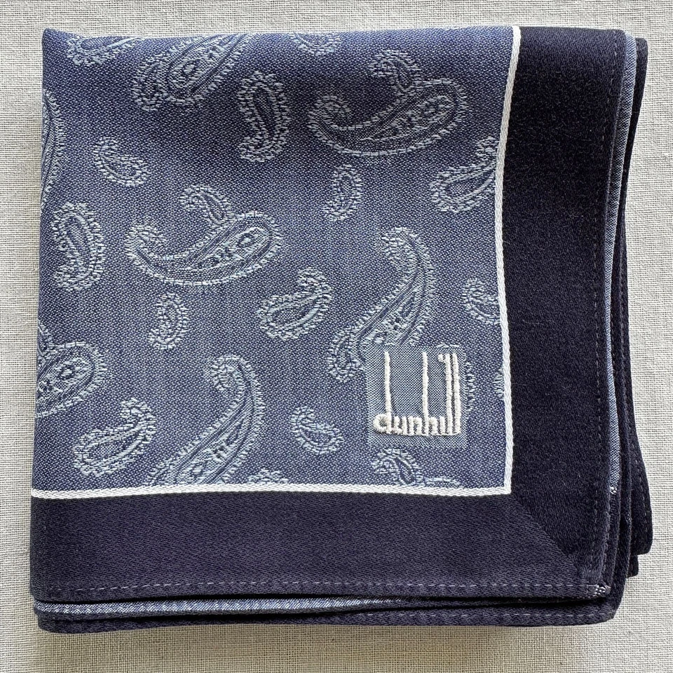 MENS Dunhill Handkerchief VTG Blue Fabric Woven Paisley Pattern Pocket Square 19 - Image 1 of 3