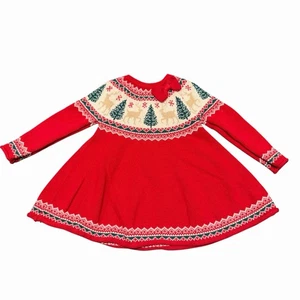 Abito Albero di Natale Tahari Bambina Fair Isle Maglia Tg 18 Mesi Ricamo Rosso - Foto 1 di 8