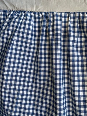 VTG Custom Navy Blue Gingham Cotton Queen Dust Ruffle Bed Skirt 19”drop Ruffled - Image 1 of 4