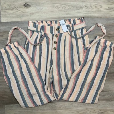 NUEVO Pantalones American Eagle Para Mujer Medianos Melocotón Rayas Bolsa de Papel Jogger Tiro Alto Foto 1 de 4
