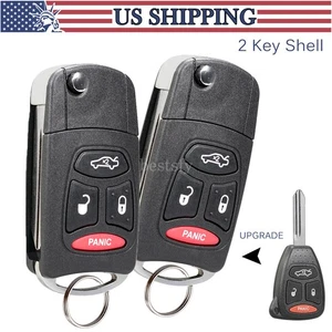 2 For 2007 - 2013 Dodge Chrysler Jeep Upgraded Remote Case Shell 4B + Flip Blade - Picture 1 of 10