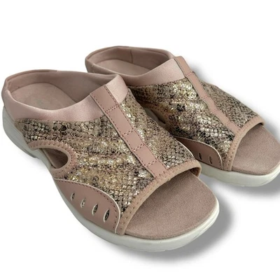 Повседневные сандалии Easy Spirit Traciee с квадратным носком на плоской подошве размер 6 розовые металлические горки  - Изображение 1 из 4