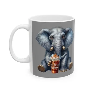 Sleepy Elephant Coffee Mug Funny Animal Cup Cute Iced Coffee Lover Morning Gift - Picture 1 of 9