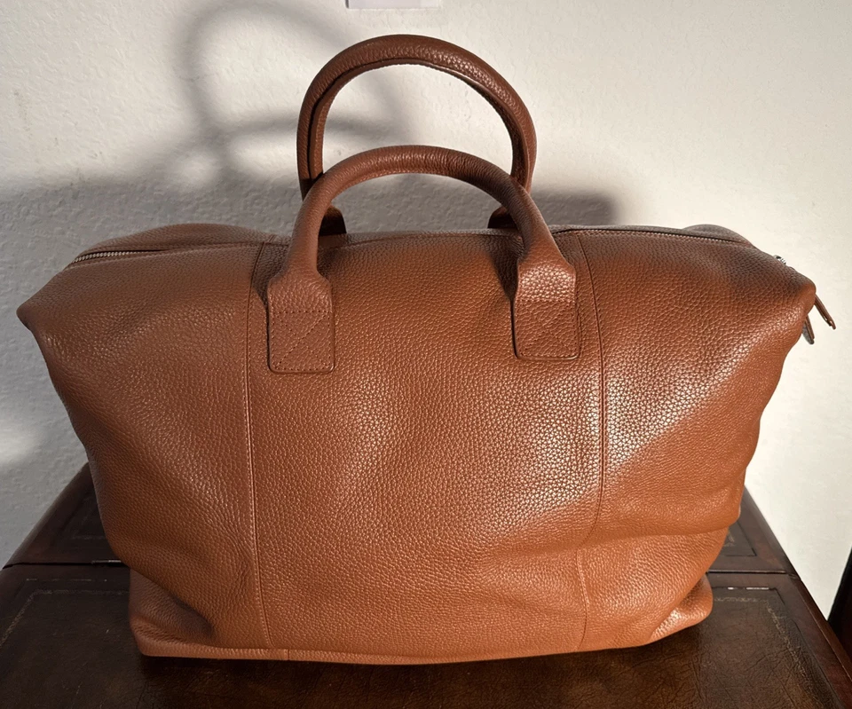 17”x14” Royce Tan Pebble Grain Leather Weekender Duffle Bag Brand New With Strap - Image 1 of 4