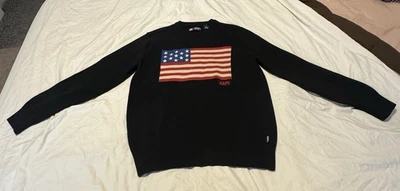 Chaps, American Flag Men’s Medium Cotton Blend Sweater Blue embroidered   - Image 1 of 4