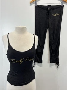 Conjunto de 2 piezas de colección Baby Phat talla pequeña para mujer negra metálica camiseta sin mangas Capri Y2K - Imagen 1 de 15