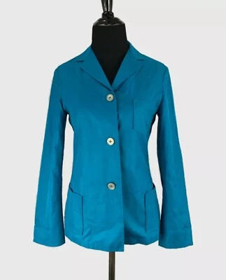 Редкий новый без ЯРЛЫКОВ JIL SANDER Италии бирюзовый синий легкий хлопок блейзер куртка 36 4 маленький - Изображение 1 из 4
