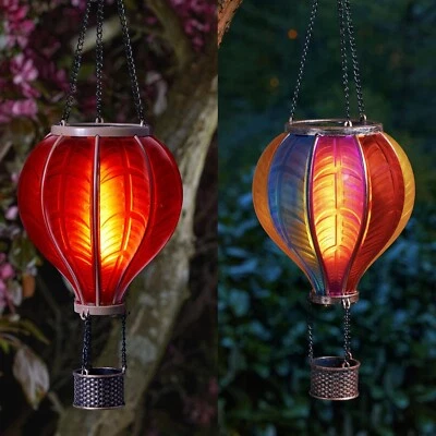 Solar LED Red Or Rainbow Hot Air Balloon Hanging Outdoor Garden Lantern Light - Image 1 of 4