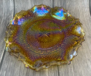 Vintage 1970s Indiana Carnival Glass Amber Hostess Plate Ruffled Crimped Edge - Picture 1 of 10
