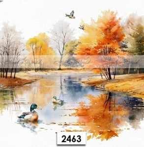 (2463) ZWEI Papier LUNCHEON Decoupage Kunst Handwerk Servietten HERBST TEICH, STOCKENTEN - Bild 1 von 3