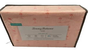 Tommy Bahama Home KING Sheet Set  100% Cotton Percale KEW PALMS /Striped NWT - Picture 1 of 4