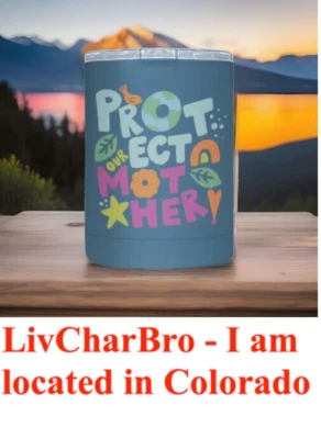 Taza aislante boho de acero inoxidable Protect Our Mother (Tierra) de 12 oz con tapa  Foto 1 de 4