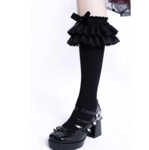 Japanese women girl Kawaii lolita ruffle knee length socks cute jk bow Stocks - Picture 1 of 15
