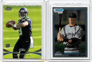 RUSSELL WILSON ROOKIE LOT:2011 BOWMAN CHROME BASEBALL & 2012 TOPPS PRIME ROOKIES