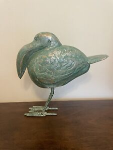 Beautiful Pelican Figurine Turquoise Resin or Wood Metal Feet Decor Nautical
