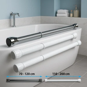 DUSCHVORHANGSTANGE OHNE BOHREN TELESKOPSTANGE KLEIDER- KLEMMSTANGE MIT RINGE - Bild 1 von 17