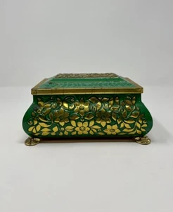 Vintage Fricke & Nacke Candy Tin Western Germany Green with Gold Flowers - Picture 1 of 9