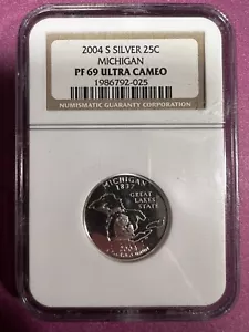2004-S Michigan State Silver Quarter 25c NGC PF69 Ultra Cameo - Picture 1 of 3
