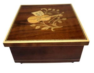 Wooden Inlaid Music Box Violin Made in Italy  Swiss Musical Movement - Picture 1 of 7