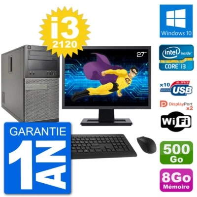 PC Tour Dell 7010 Ecran 27" Intel i3-2120 RAM 8Go Disque 500Go Windows 10 Wifi - Bild 1 von 3
