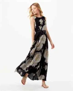 PHASE EIGHT PRIMA ROSA BLACK MULTI CHIFFON 50'S FLARE MAXI DRESS 16 BNWT £130 - Picture 1 of 13