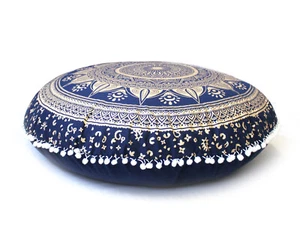 Blue Gold Cushion Cover Home & Room Decor 32 inch Round Meditation Cushion - Picture 1 of 3